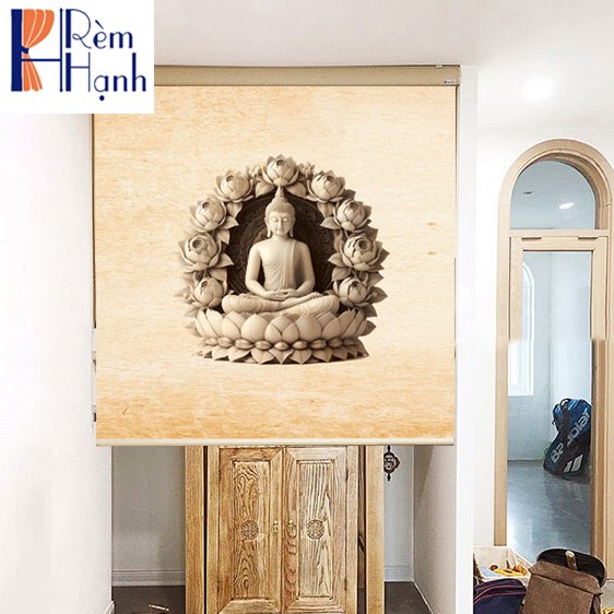 Rèm che ban thờ in hoa sen đẹp RCBT-14