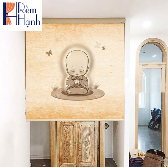 Rèm che ban thờ in hoa sen đẹp RCBT-13