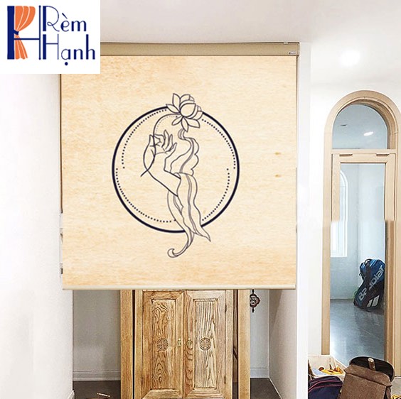 Rèm che ban thờ in hoa sen đẹp RCBT-12