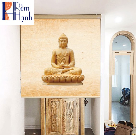 Rèm che ban thờ in hoa sen đẹp RCBT-11