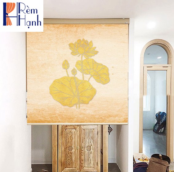 Mành che ban thờ hiện đại in hoa sen đẹp RCBT-09