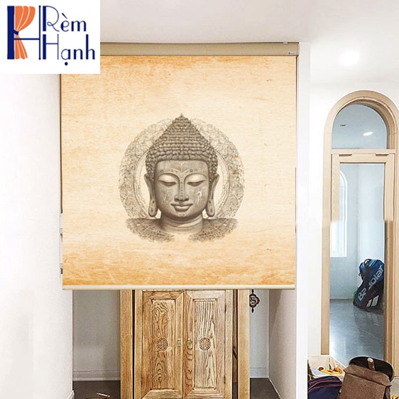 Mành che ban thờ chung cư in hoa sen đẹp RCBT-08