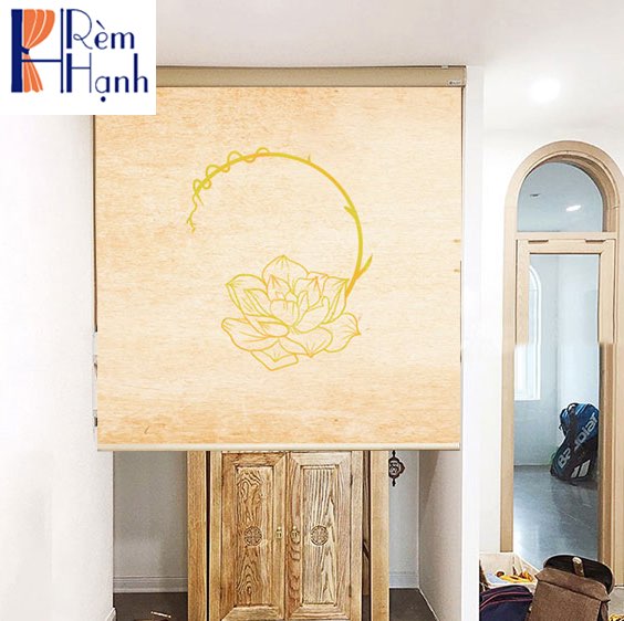 Mành rèm che bàn thờ in hoa sen giá rẻ RCBT-07