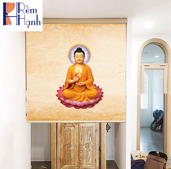 Mành rèm che bàn thờ in hoa sen đẹp RCBT-06