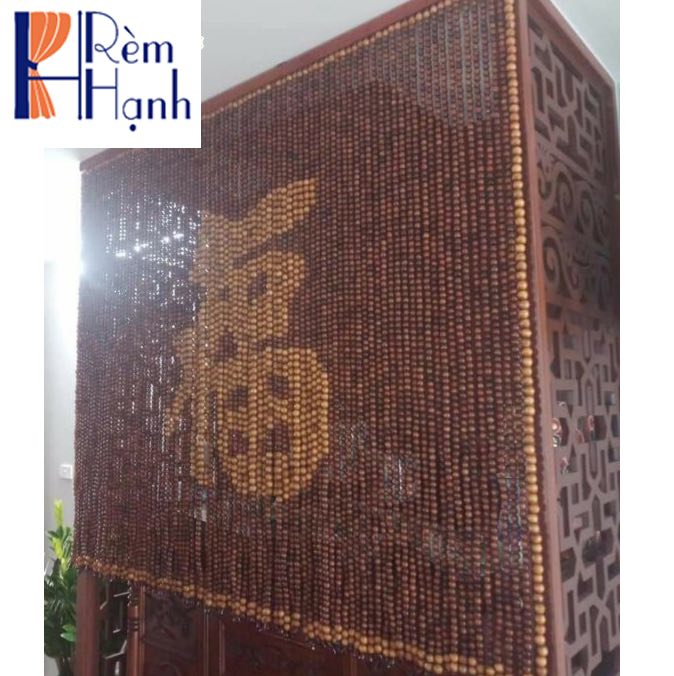 Rèm phòng thờ bằng hạt gỗ pơmu- Mẫu Chữ Phúc mã HGBM48