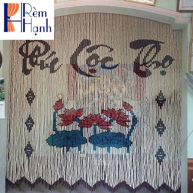 Rèm hạt gỗ che bàn thờ – mẫu chữ phúc lộc thọ hoa sen