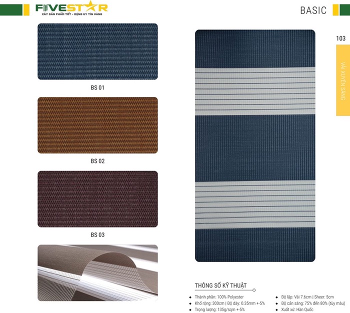 Rèm cửa cầu vồng giá rẻ hãng FIVESTAR – Mã Basic