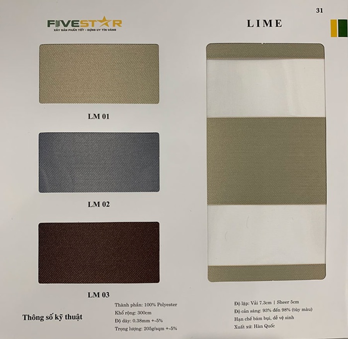 Rèm cầu vồng hãng FIVESTAR – Mã Lime