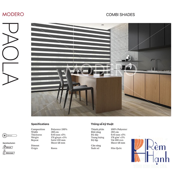 Rèm cửa Modero dạng cuốn cầu vồng – Mã Paola