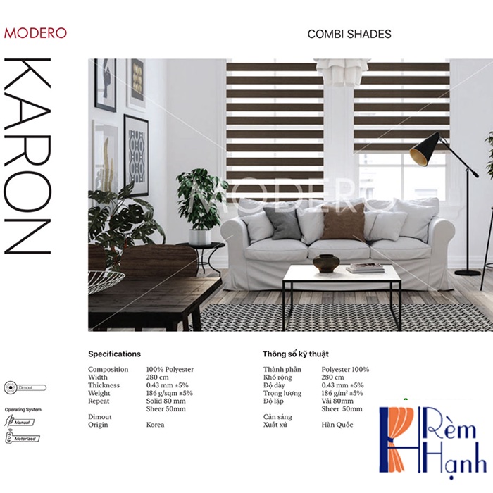 Rèm cuốn cầu vồng đẹp giá rẻ hãng Modero – Mã Karon