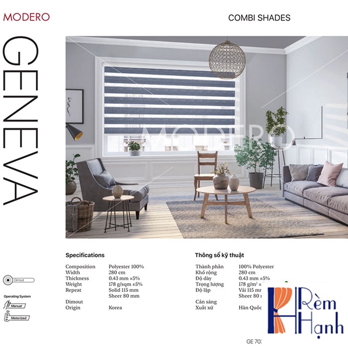 Rèm cửa cầu vồng Hàn Quốc hãng Modero – Mã Geneva