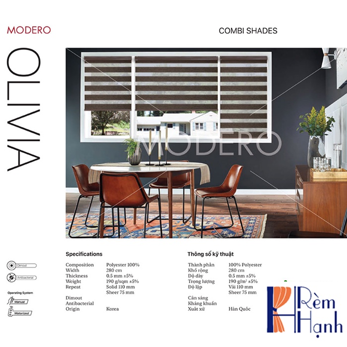 Rèm cầu vồng đẹp chống nắng tốt hãng Modero – Mã Olivia