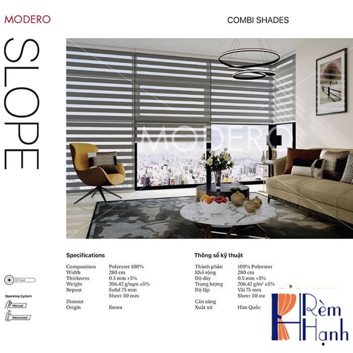 Rèm cuốn cầu vồng Hàn Quốc hãng Modero – Mã Slope