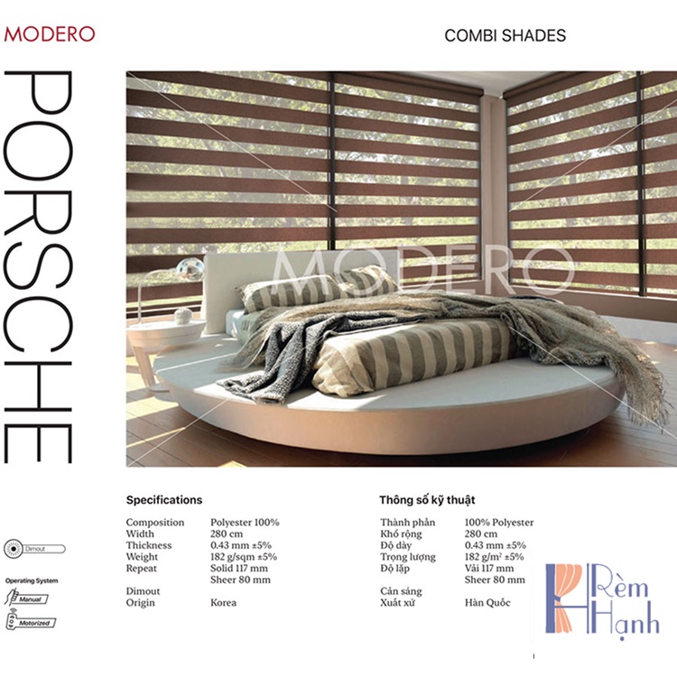 Rèm cửa hàn quốc đẹp dạng cuốn cầu vồng – Mã Porsche