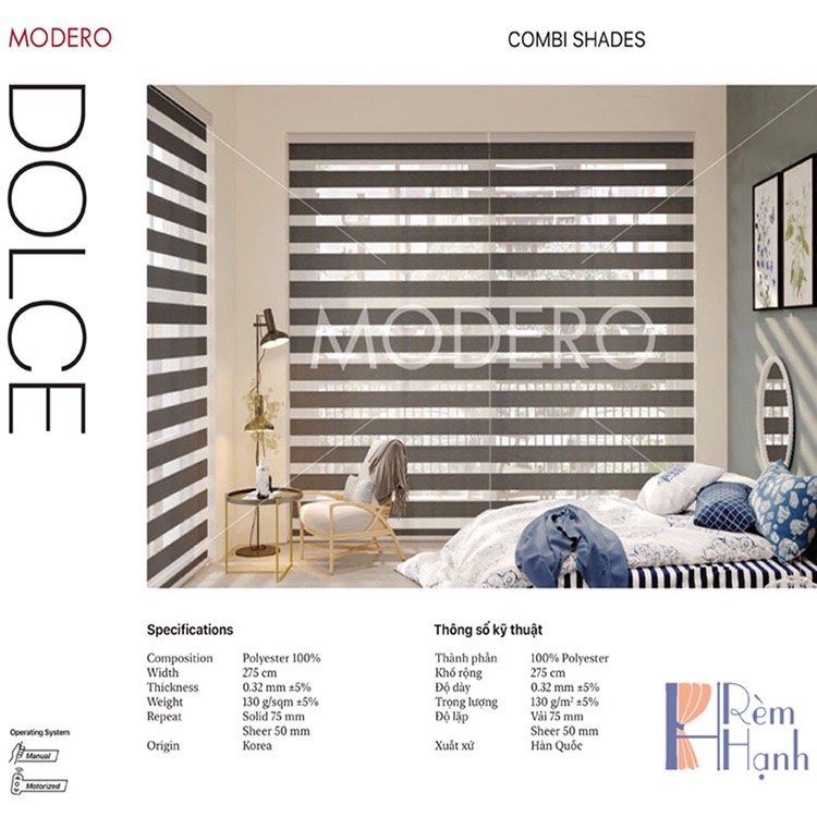 Rèm cuốn cầu vồng hãng Modero Cản Nắng Cản Nhiệt – Mã Dolce