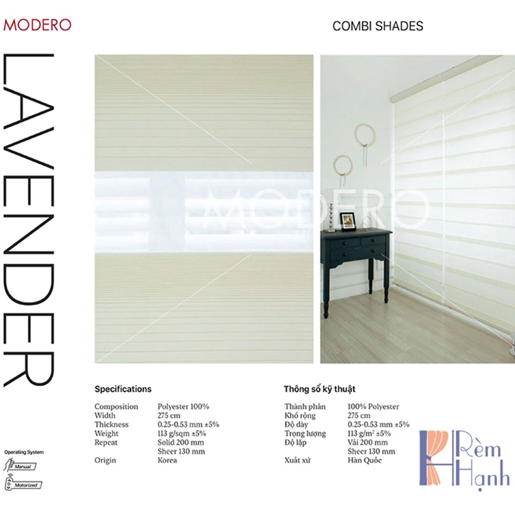 Rèm cửa cao cấp Hàn Quốc dạng cuốn cầu vồng – Mã Lavender