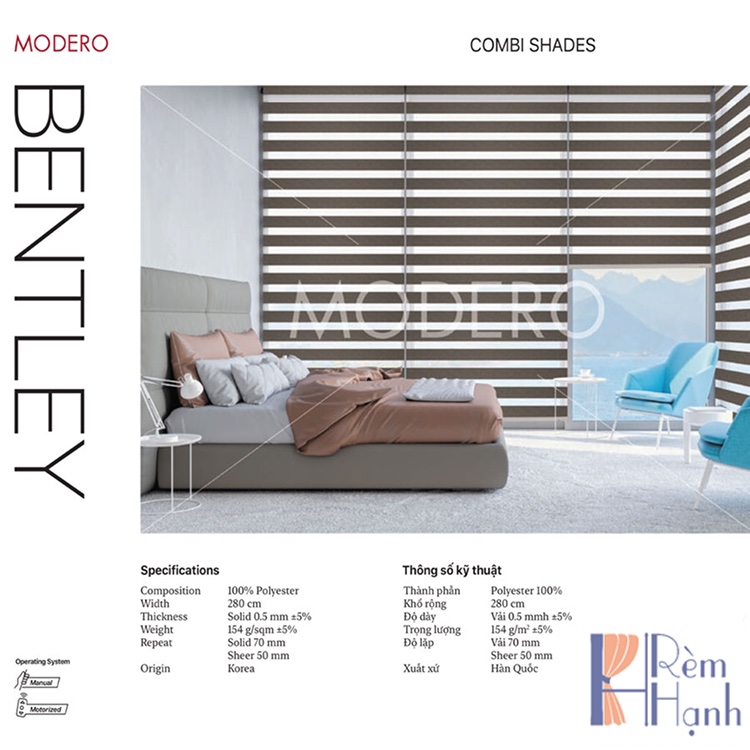 Rèm cửa sổ cuốn cầu vồng giá rẻ hãng Modero – Mã Bentley