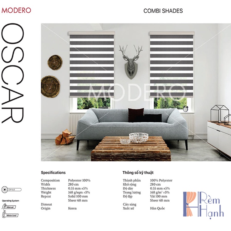 Mành rèm Modero dạng cuốn cầu vồng – Mã Oscar