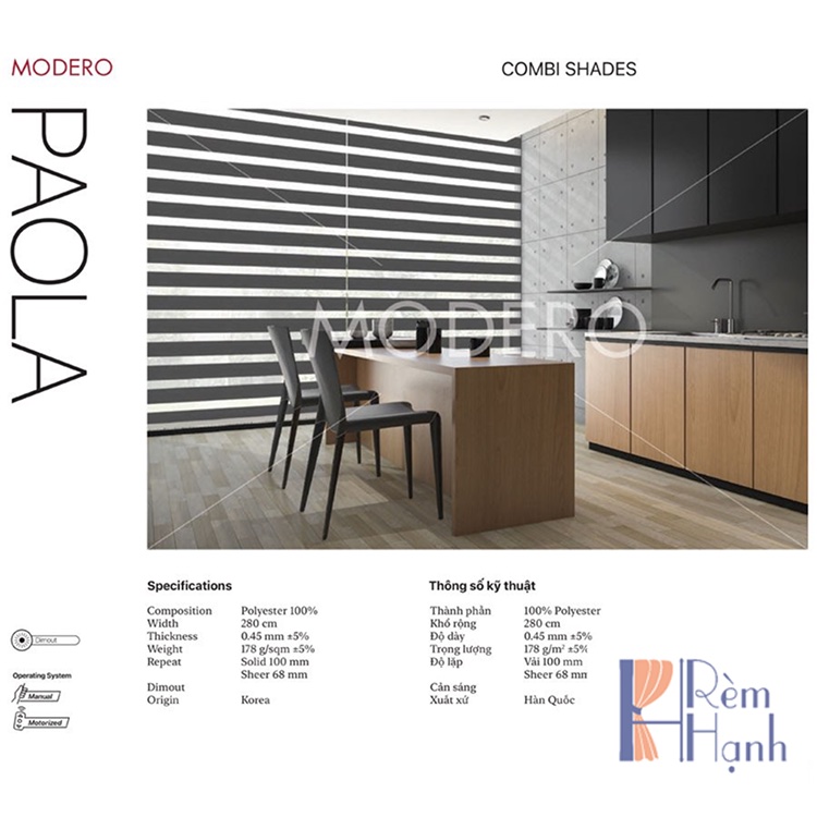 Rèm Hàn Quốc cao cấp dạng cuốn cầu vồng hãng Modero – Mã Sydney