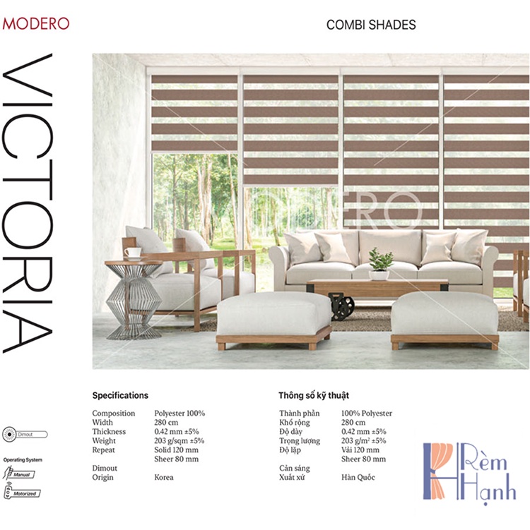 Mành rèm Hàn Quốc Đẹp Cản Nắng 100%- Mã Victoria