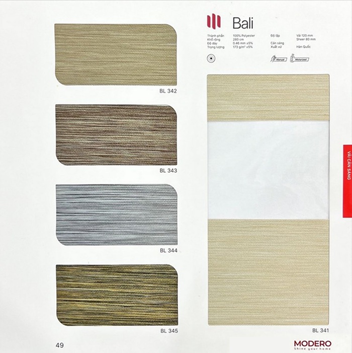 Rèm cao cấp Hàn Quốc dạng Cuốn 2 lớp hãng Modero – Mã Bali