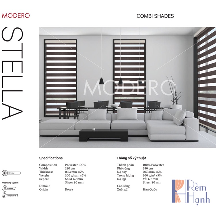 Màn sáo cầu vồng cản nhiệt điều hòa hãng Modero – Mã Stella