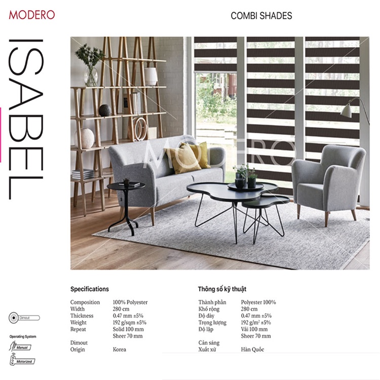 Rèm cầu vồng cản nắng hãng Modero – Mã ISABEL – Đang giảm 30%