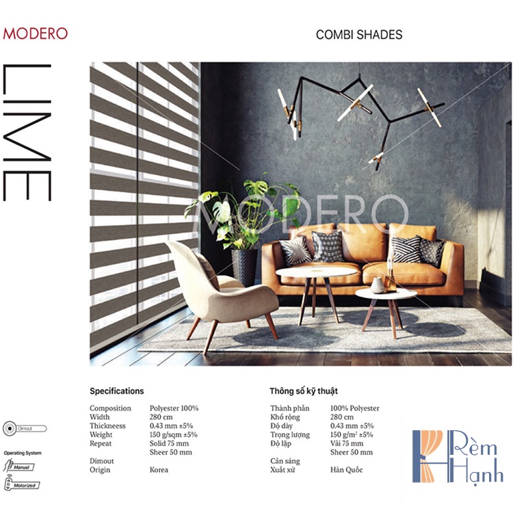 Rèm cầu vồng cao cấp Hàn Quốc hãng Modero mã Lime