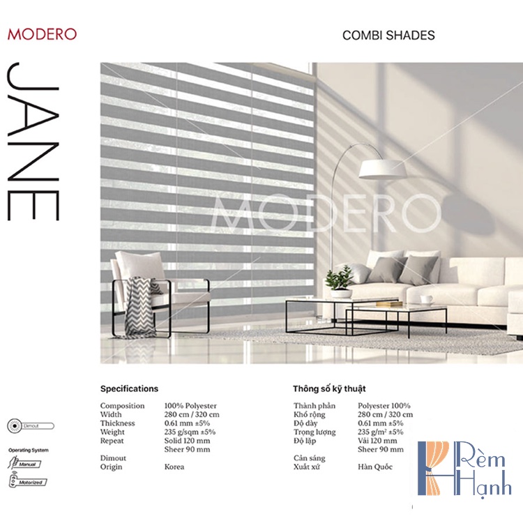 Rèm cầu vồng hãng Modero cản sáng mã Jane