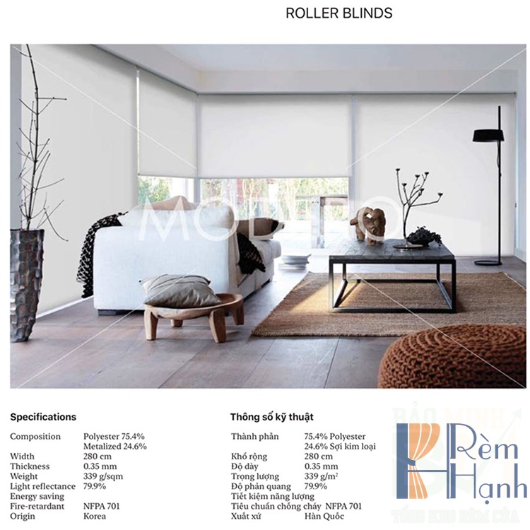 Rèm cuốn Hàn Quốc hãng Modero mã Sun Reflex