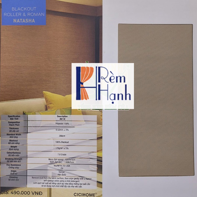 Rèm cuốn Hàn Quốc hãng CiciHome mã Natasha