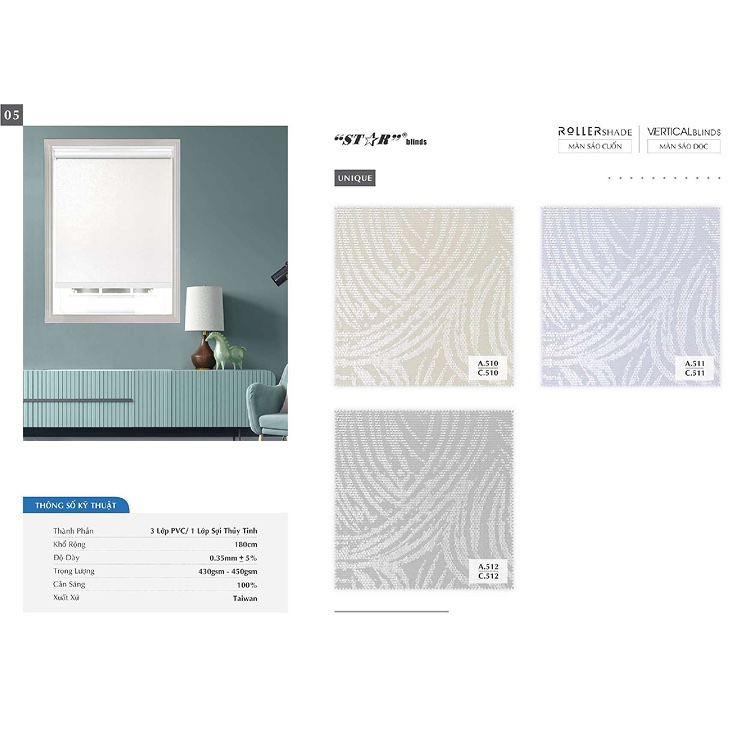Rèm cuốn vải cao cấp vân gỗ hãng Star Blinds C512