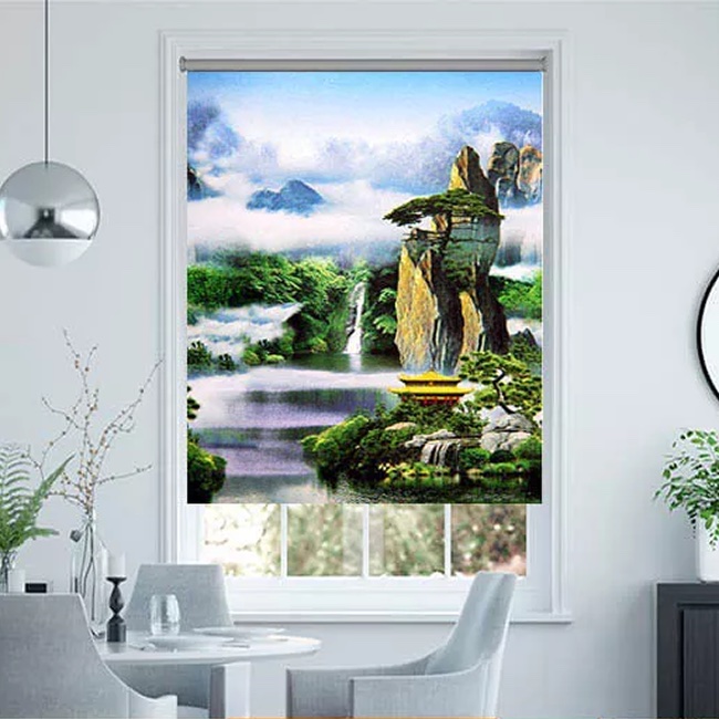 Rèm cửa đẹp cho phòng khách dạng cuốn in tranh mã CT015B